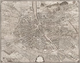 Bird’s-eye engraving of Paris in which every street, garden and building is drawn